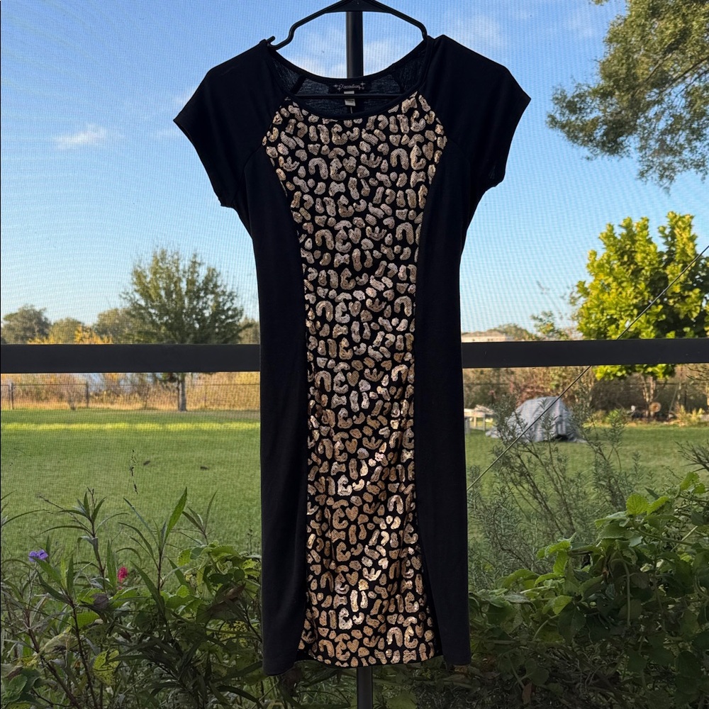 Xtraordinary Black and Gold sequin Leopard animal print Dress